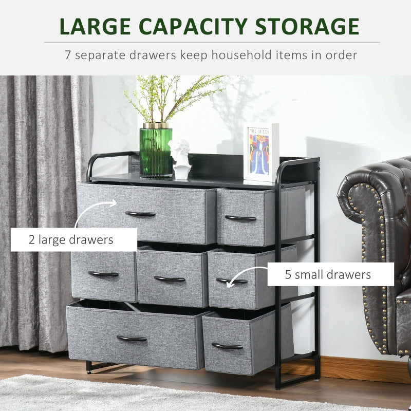Chest of Drawers 7 Foldable Drawers 3-Tier Fabric Grey