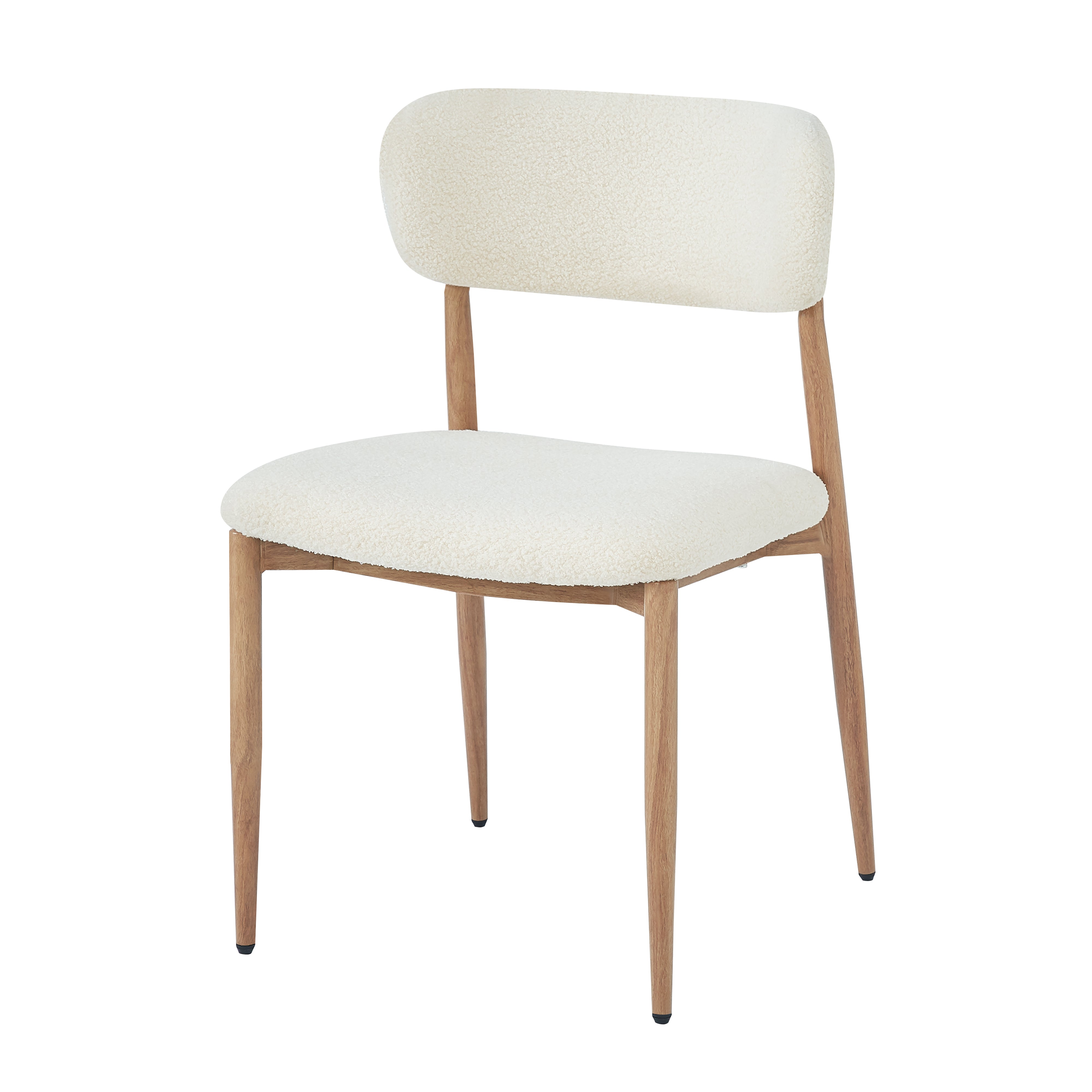 Set of 6 Dining Chairs with Wood-Look Metal Legs and Bouclé, Natural Color
