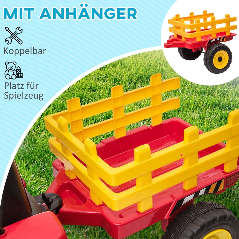 Electric Children's Tractor with Remote Control and 6 km/h Max Speed, Red and Black