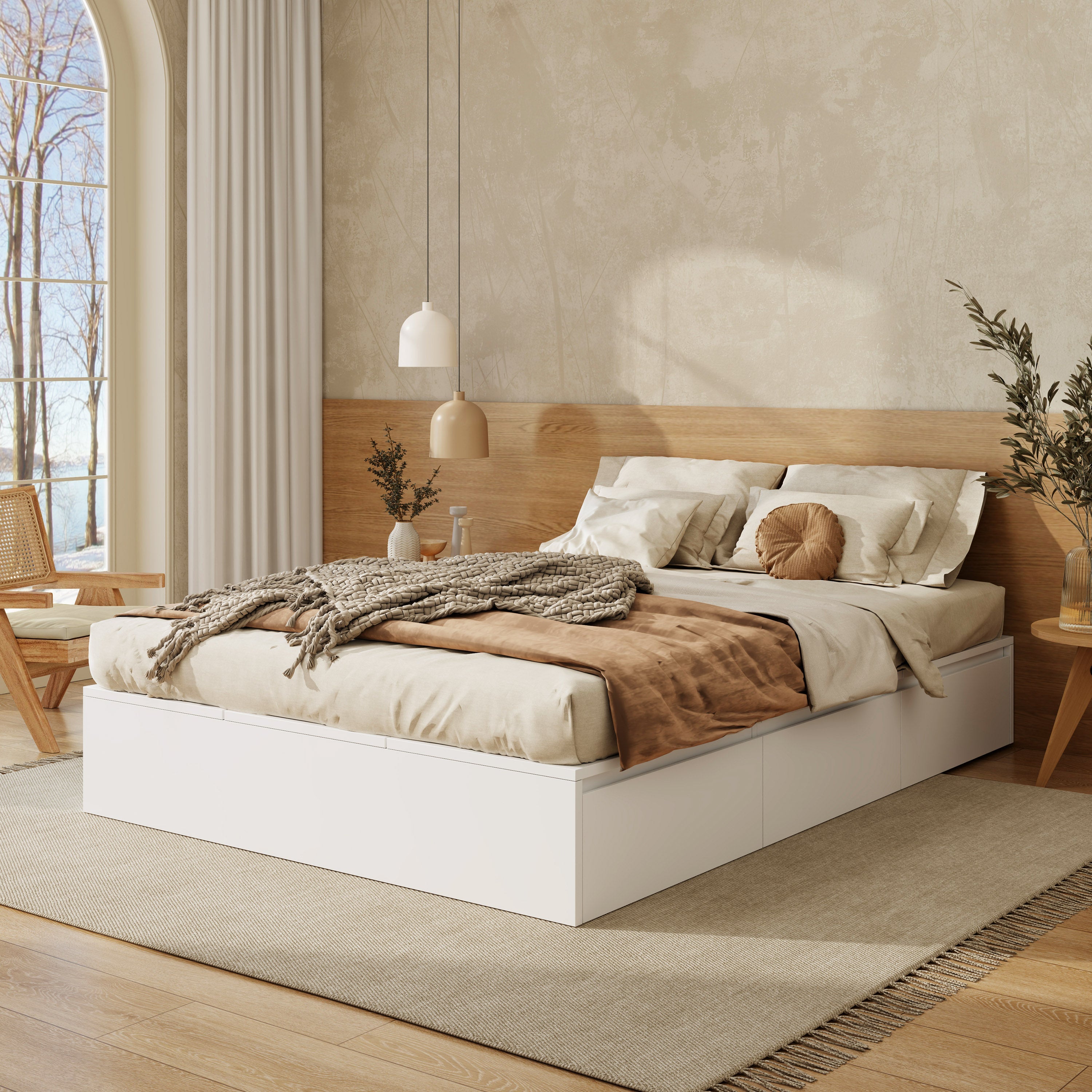 Solid Wood Storage Bed 140x200cm Pallet Drawers - White