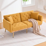 Double Sofa, Modern Velvet with Adjustable Backrest, Mustard Yellow