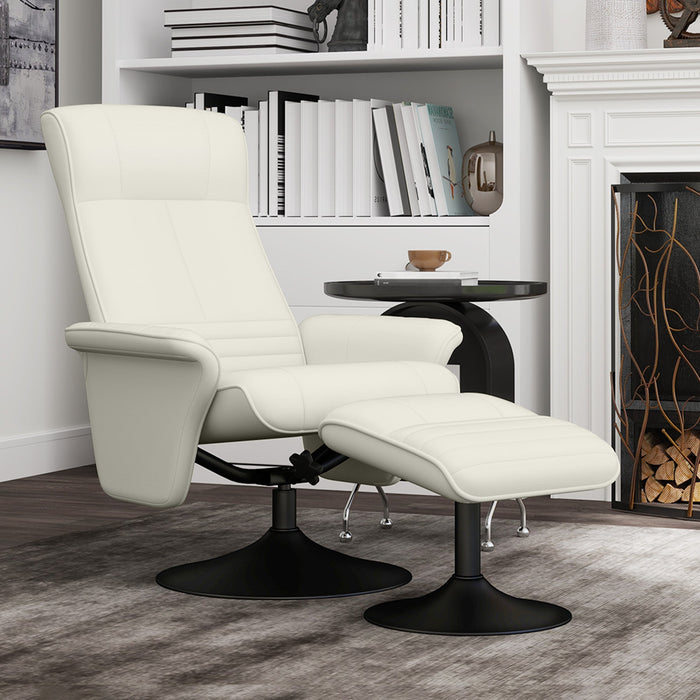 Reclining Armchair with Footstool, Swivel Lounge TV Chair, 150kg Capacity, Microfiber Fabric, Cream White
