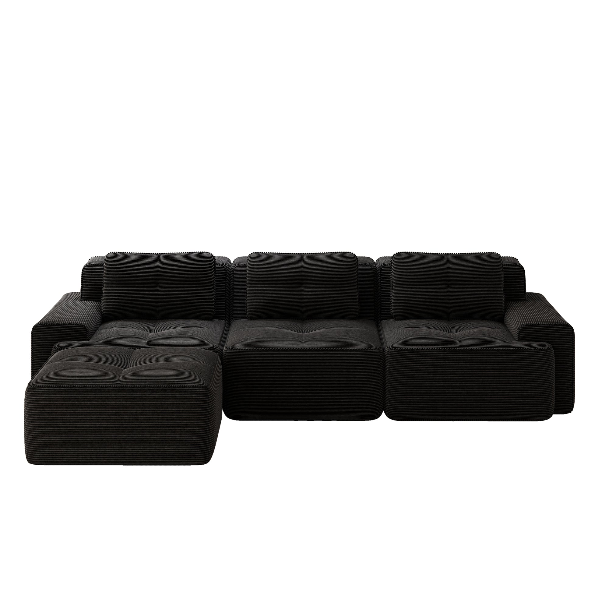 Cloud Modular Sofa L-shaped 3-Seater Ottoman Corduroy Black