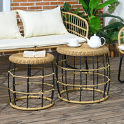 Rattan-Beistelltisch-Set 2-teilig Stapelbarer Couchtisch, Khaki