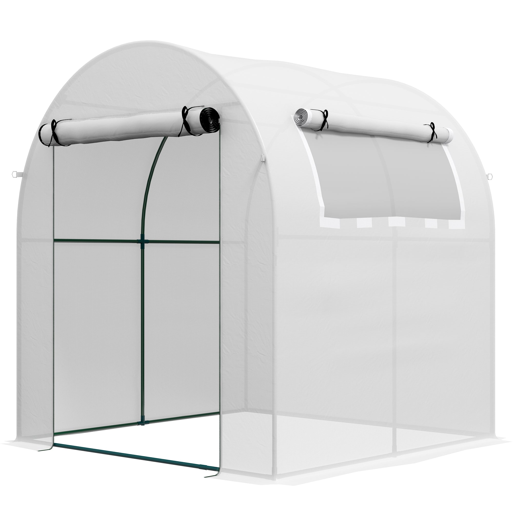 Walk in Polytunnel Greenhouse w/ Roll-up Door & Window, 1.8x1.8x2m, White