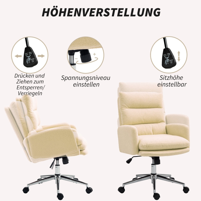 Office Chair, Ergonomic Desk Swivel with Rocking Function, Lambswool, Cream White