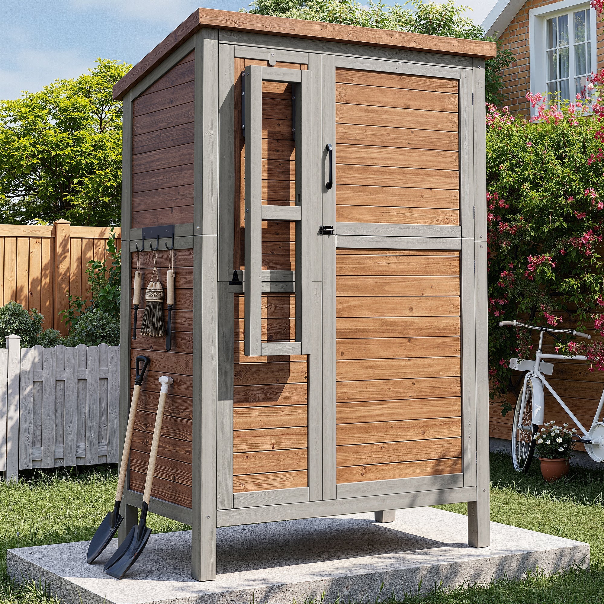 Outdoor Garden Cabinet with Fold-out Worktop and Adjustable Shelves, Fir Wood