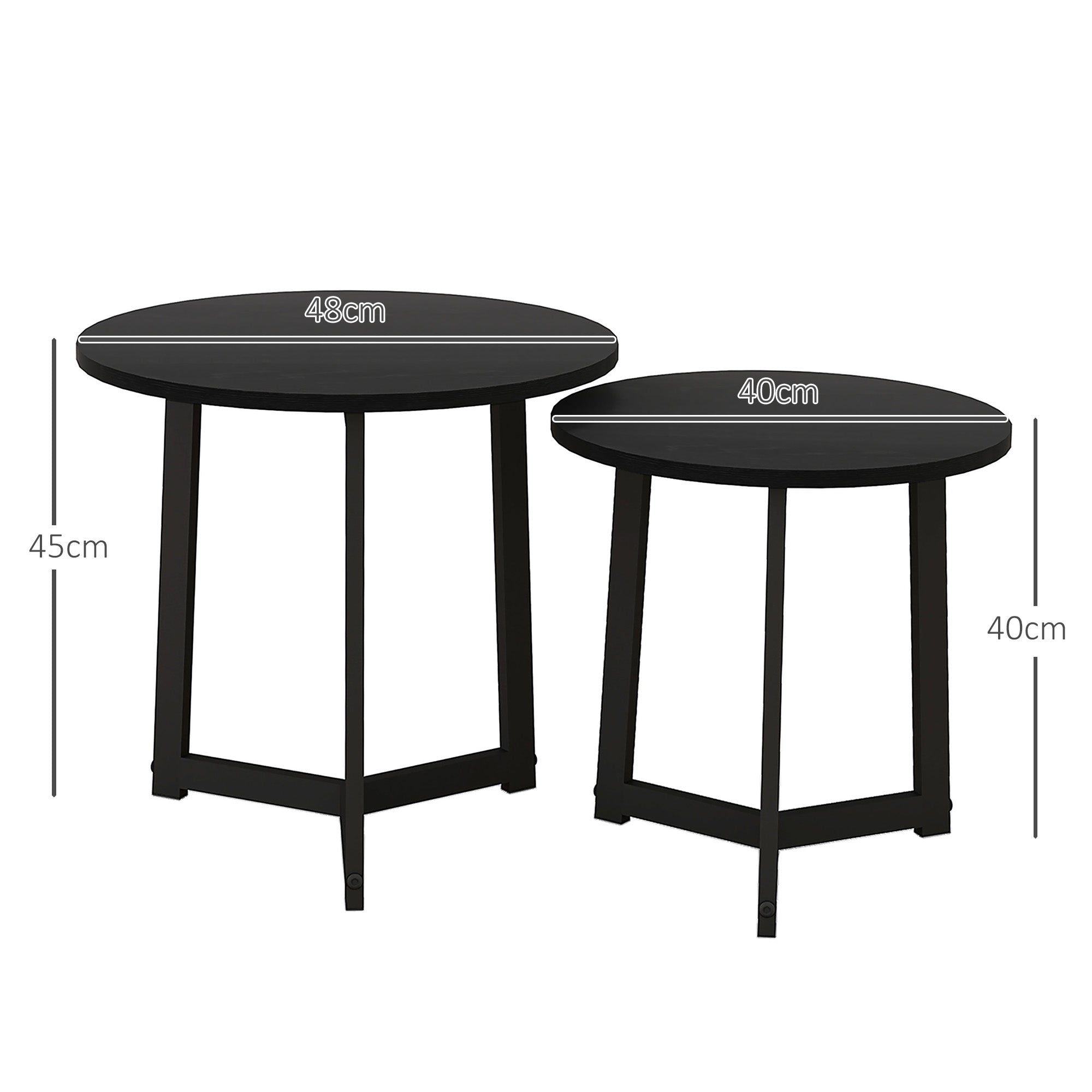 2-Piece Coffee Table Set Round Side Steel Frame, Black