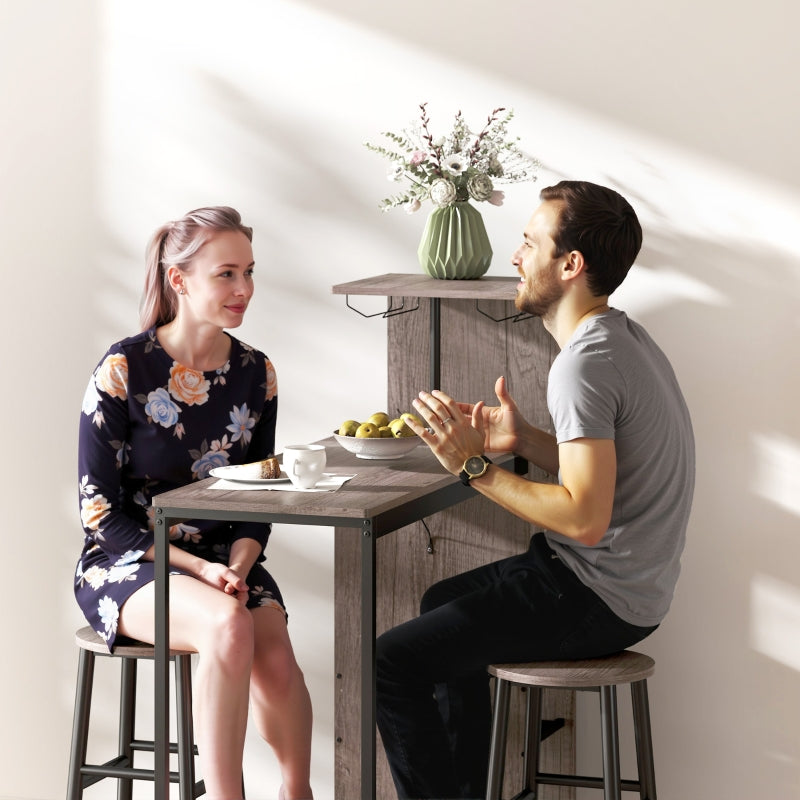 3-Piece Bar Table Set, Storage Wine Racks Footrest Stools, Grey