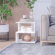 Side Table Square Modern 2 Tier Storage Shelves White