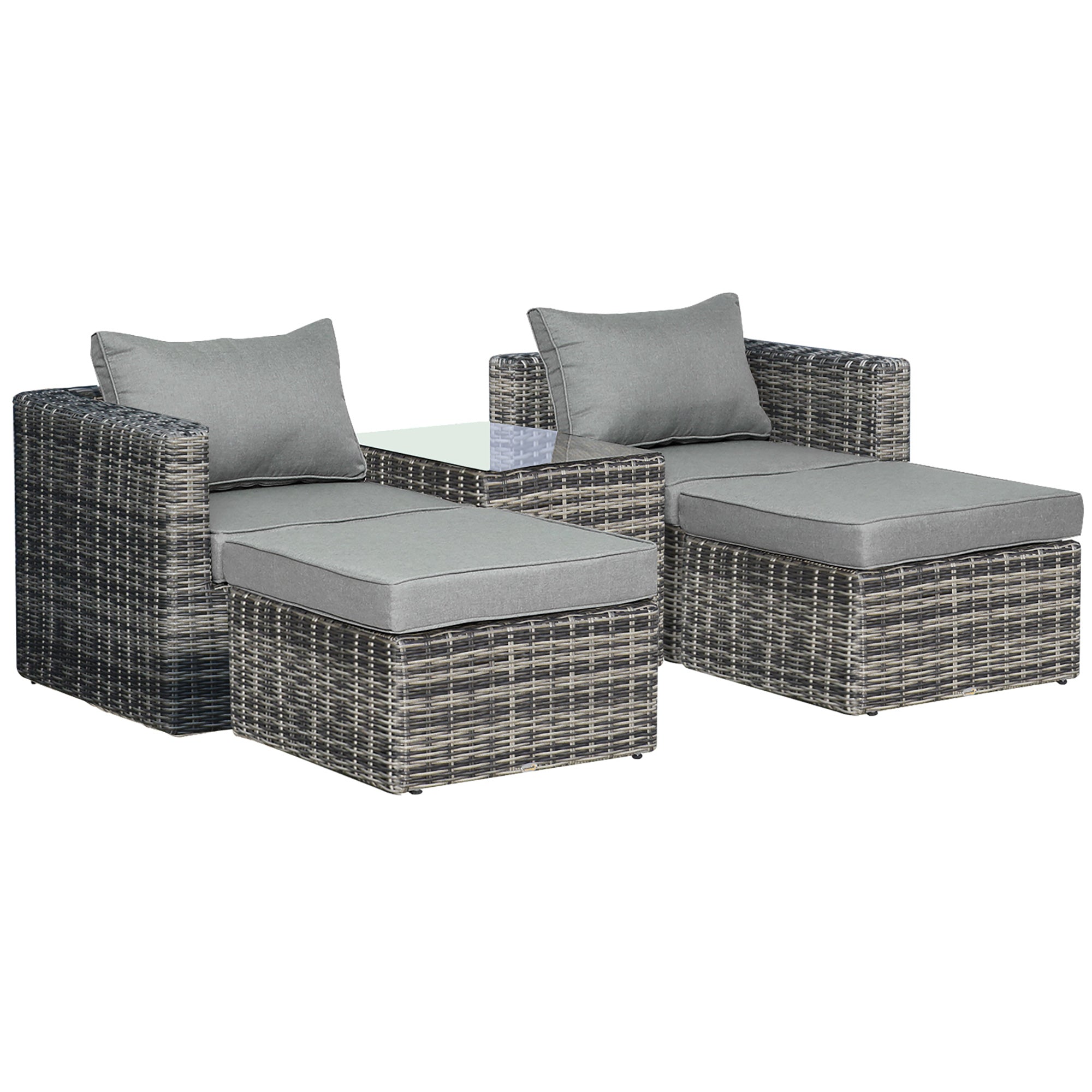 Five Piece Armchair Stool Table Set Rattan, Mixed Grey