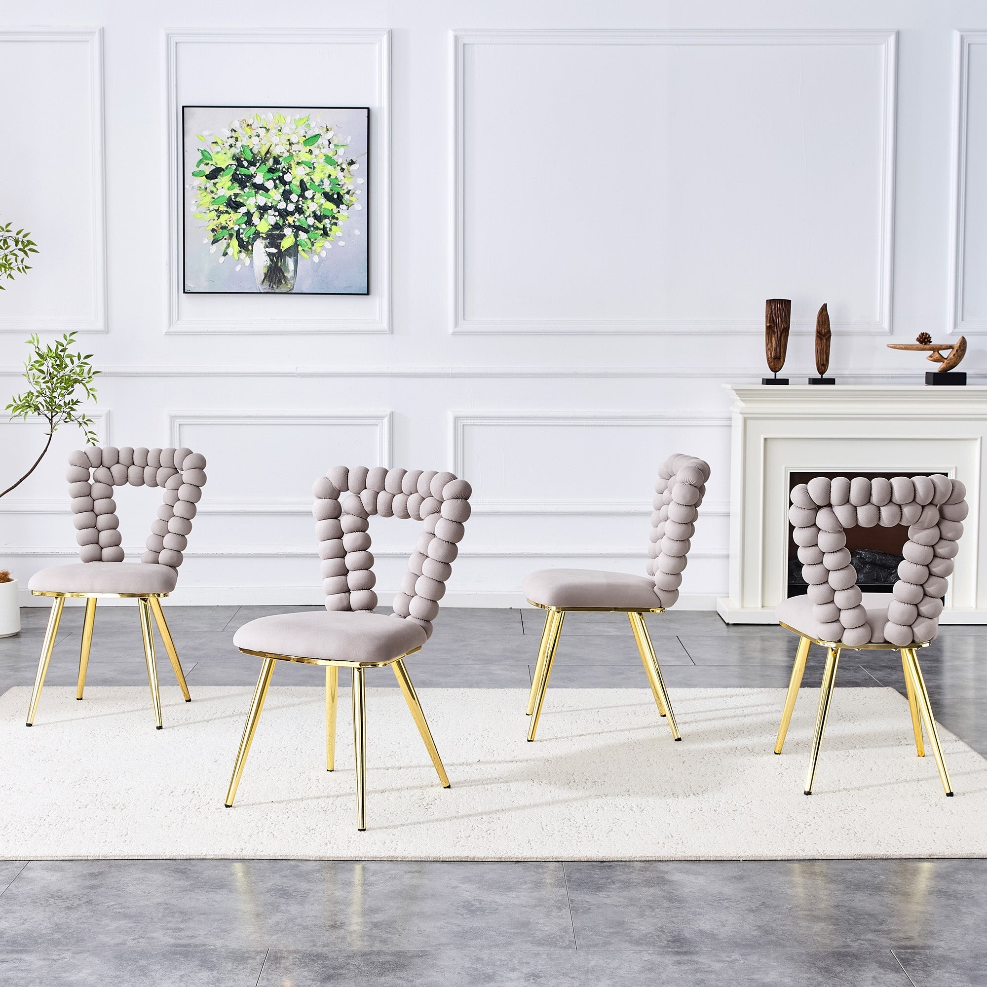 Dining Chairs (Set of 2) Triangular Cutout Backrest Gold Metal Legs - Light Grey Velvet