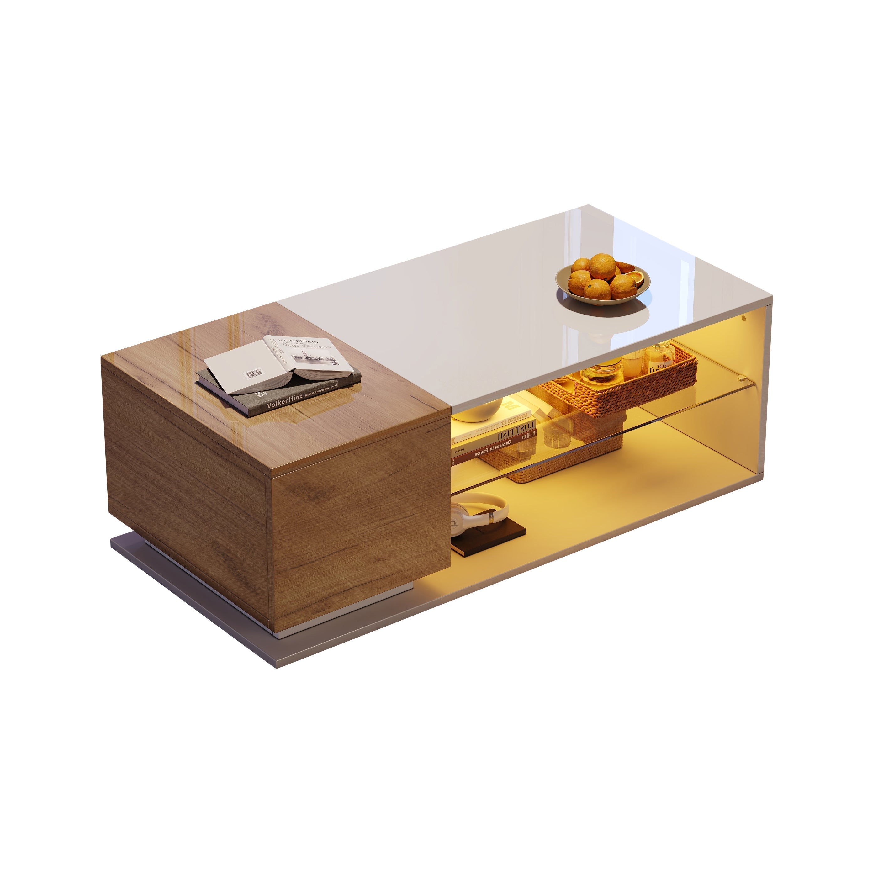 LED Coffee Table High-Gloss with Storage and Lighting 105x50x36cm