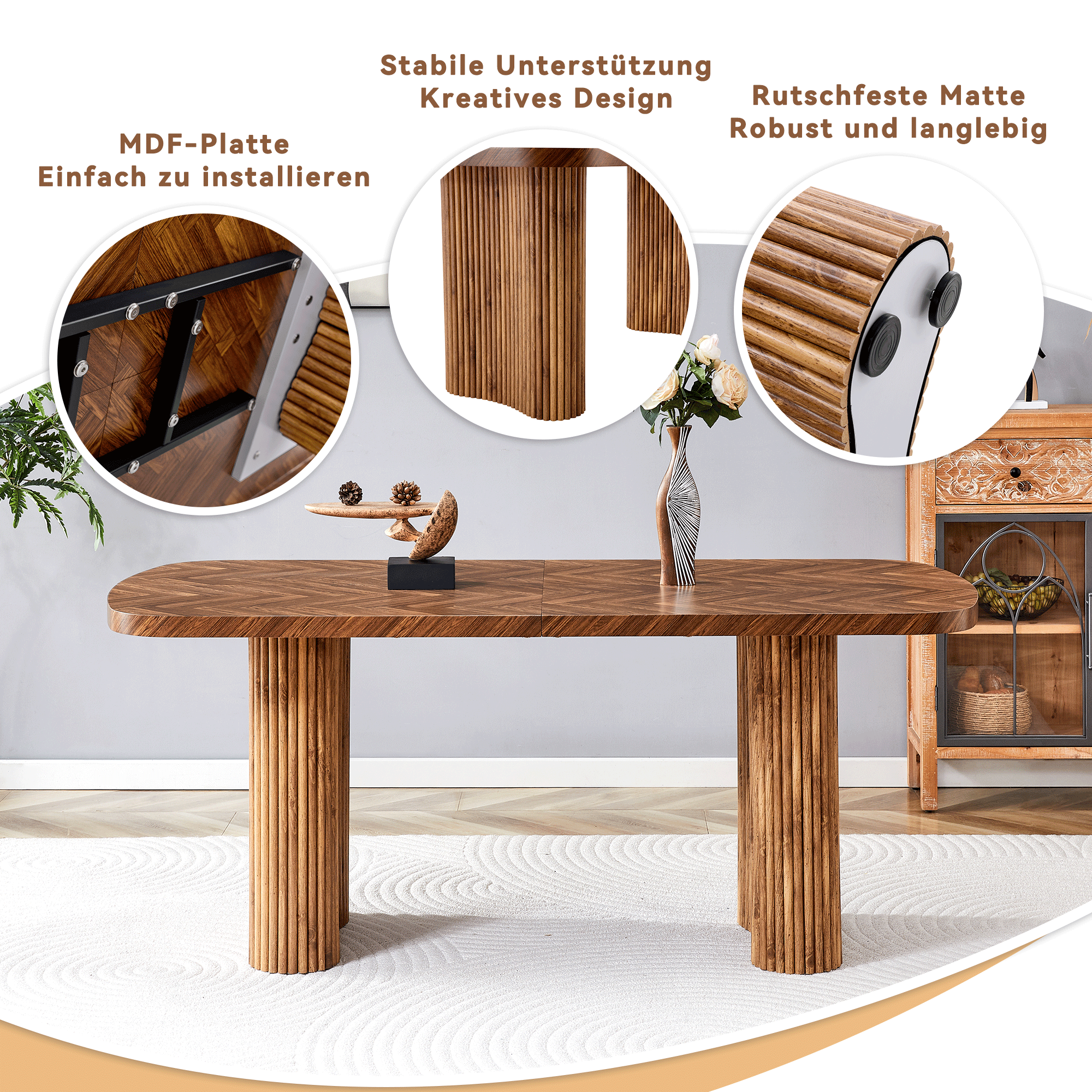 Dining Table Arched Pedestal Support 180x90cm - Walnut