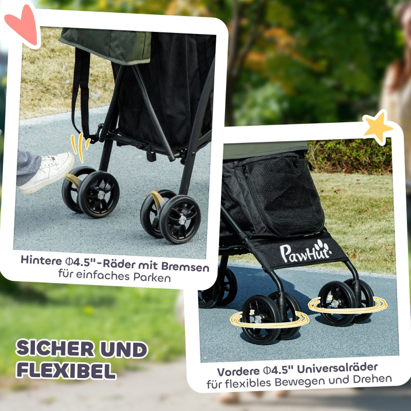 Pet Stroller, Safety Leash, Mesh Window, Dark Green