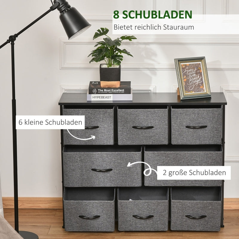 Kommode mit 8 Stoffschubladen, Metallrahmen, Dunkelgrau
