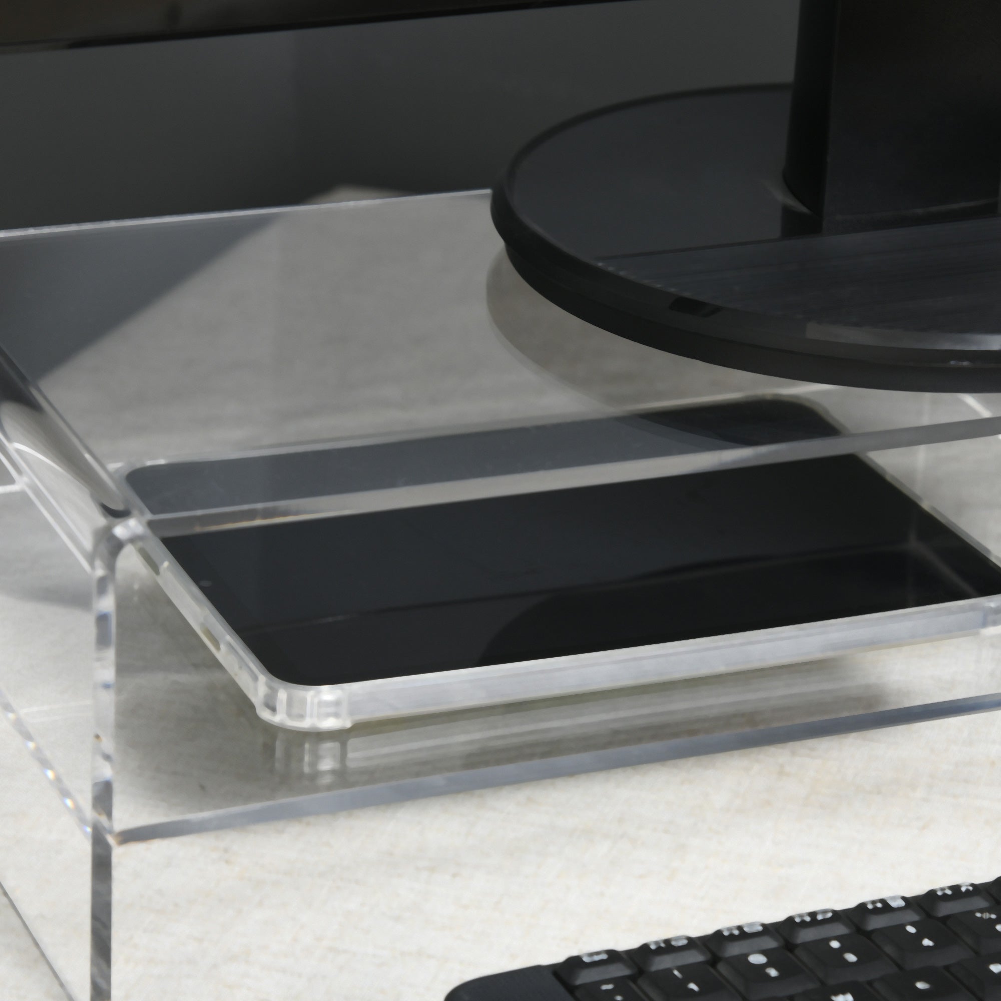 Monitor Stand with Keyboard Compartment 2 Tiers for 24 Inch - Transparent Acrylic