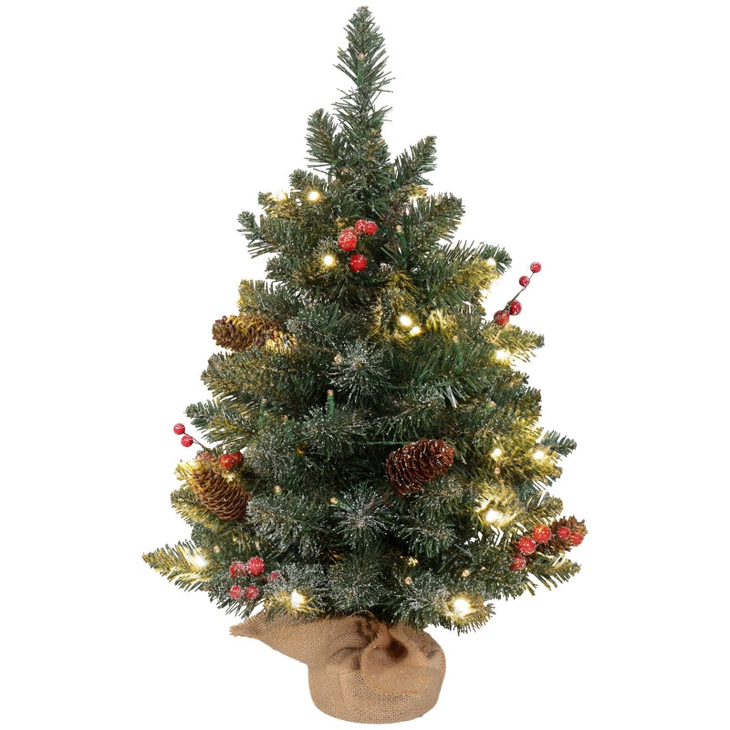 Christmas Tree LED, 60cm, Pine Cones, Red Berries, Stand, Green/White