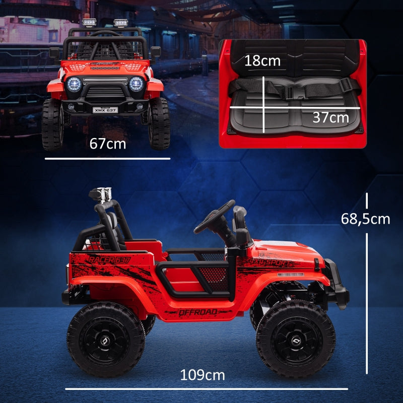 Children's Electric Car with Remote Control, LED Lights and 12V Motors, Red