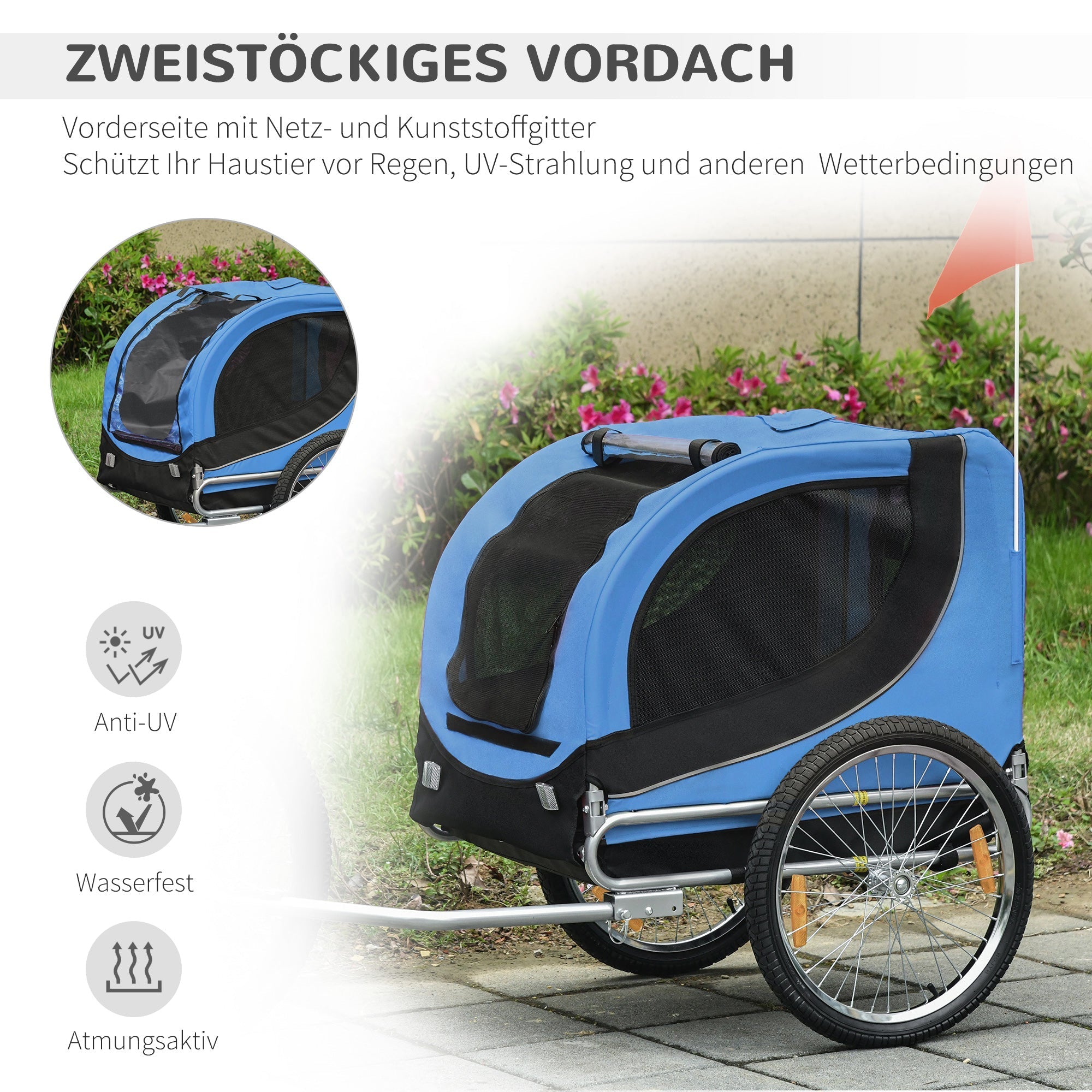 Hundeanhänger, Fahrradtransport, Blau+Schwarz