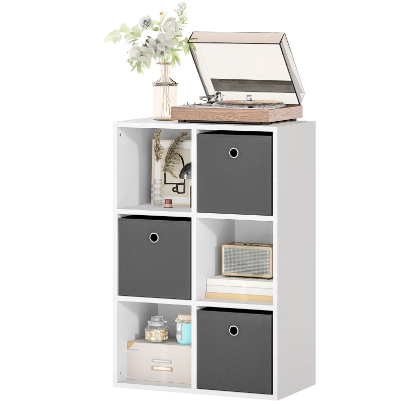 Shelf 6 Compartments 3 Fabric Drawers - Grey