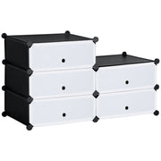 Shoe Rack Shelf for 6 Pairs of Shoes, Modular DIY, Plastic Black+White