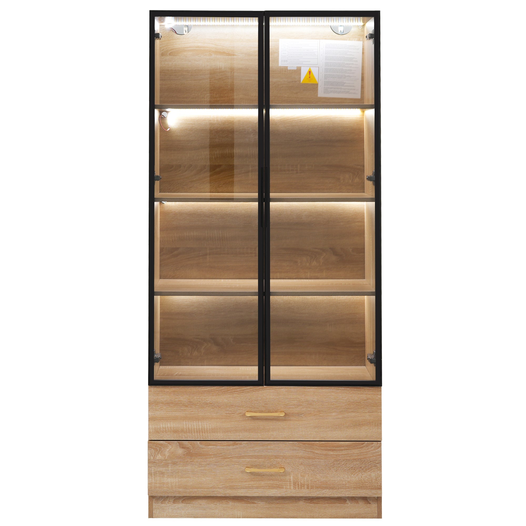 Bathroom Cabinet Medium 75cm Light Strip 2 Drawers Glass Door