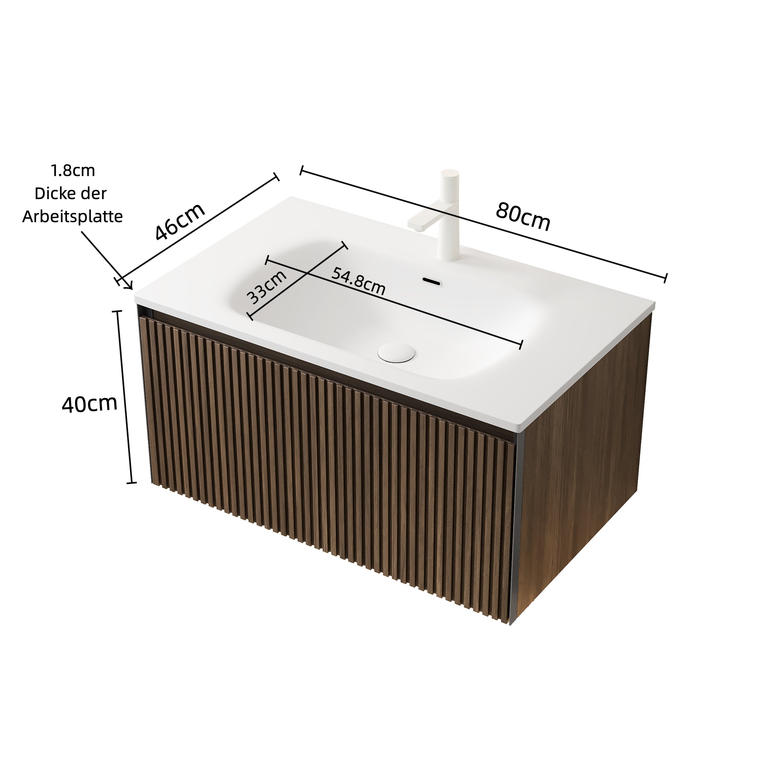 Wall-mounted Bathroom Vanity Unit with Artificial Stone Sink and Drawer, Brown Oak Grain Plywood