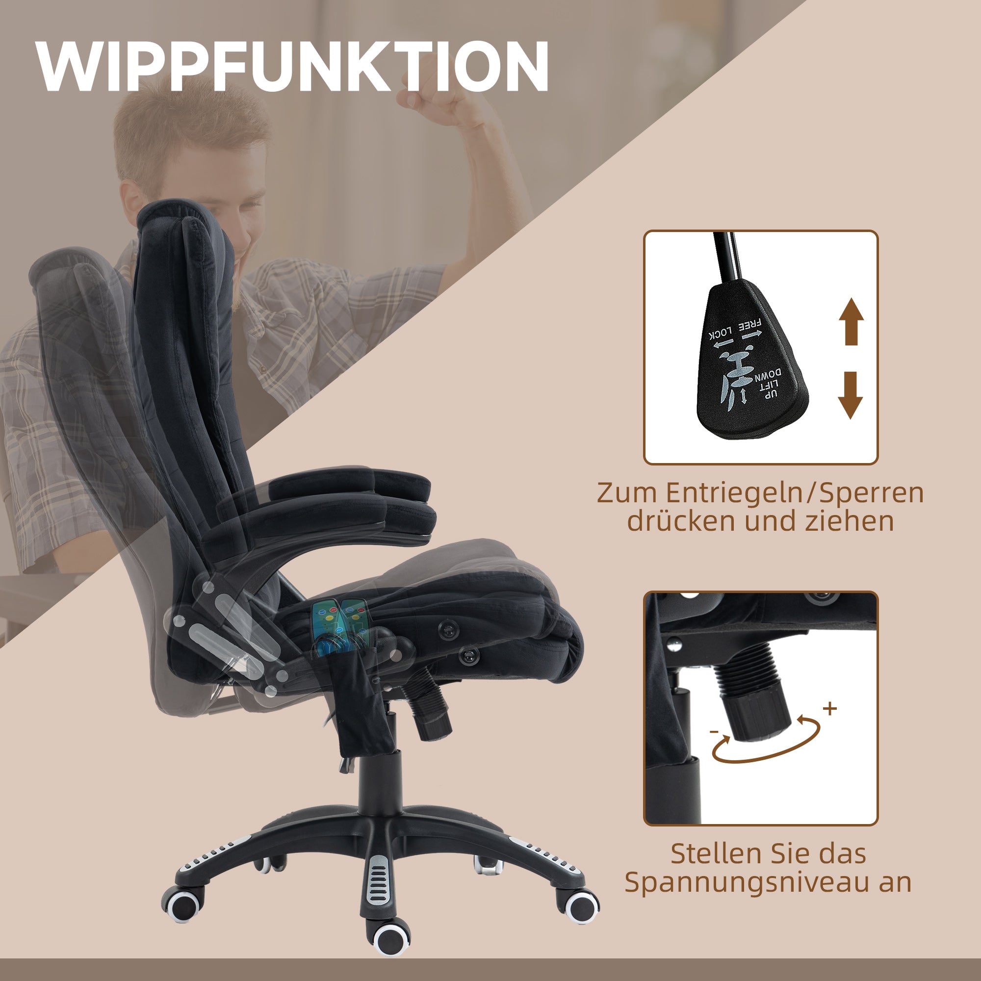 Massage Office Chair, Ergonomic Desk Chair, Height-Adjustable with Heating, Black