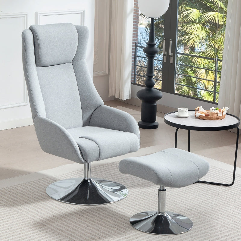 Swivel Upholstered Armchair Reclining with Footstool - Grey