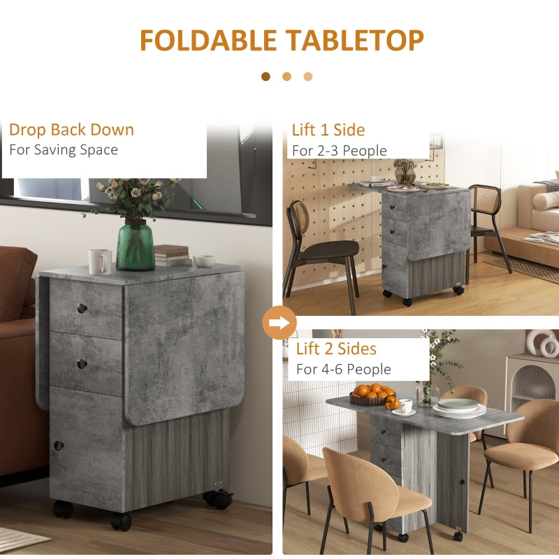 Multi-Storage Drop Leaf Dining Table, Six-Person Extendable, Mixed Grey