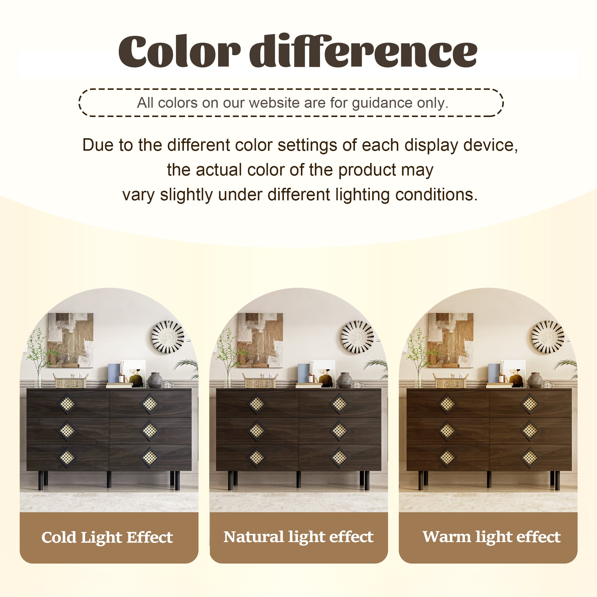 Dressing Table, 6-Drawer with Rattan Handle, Elegant for Bedroom & Living Room
