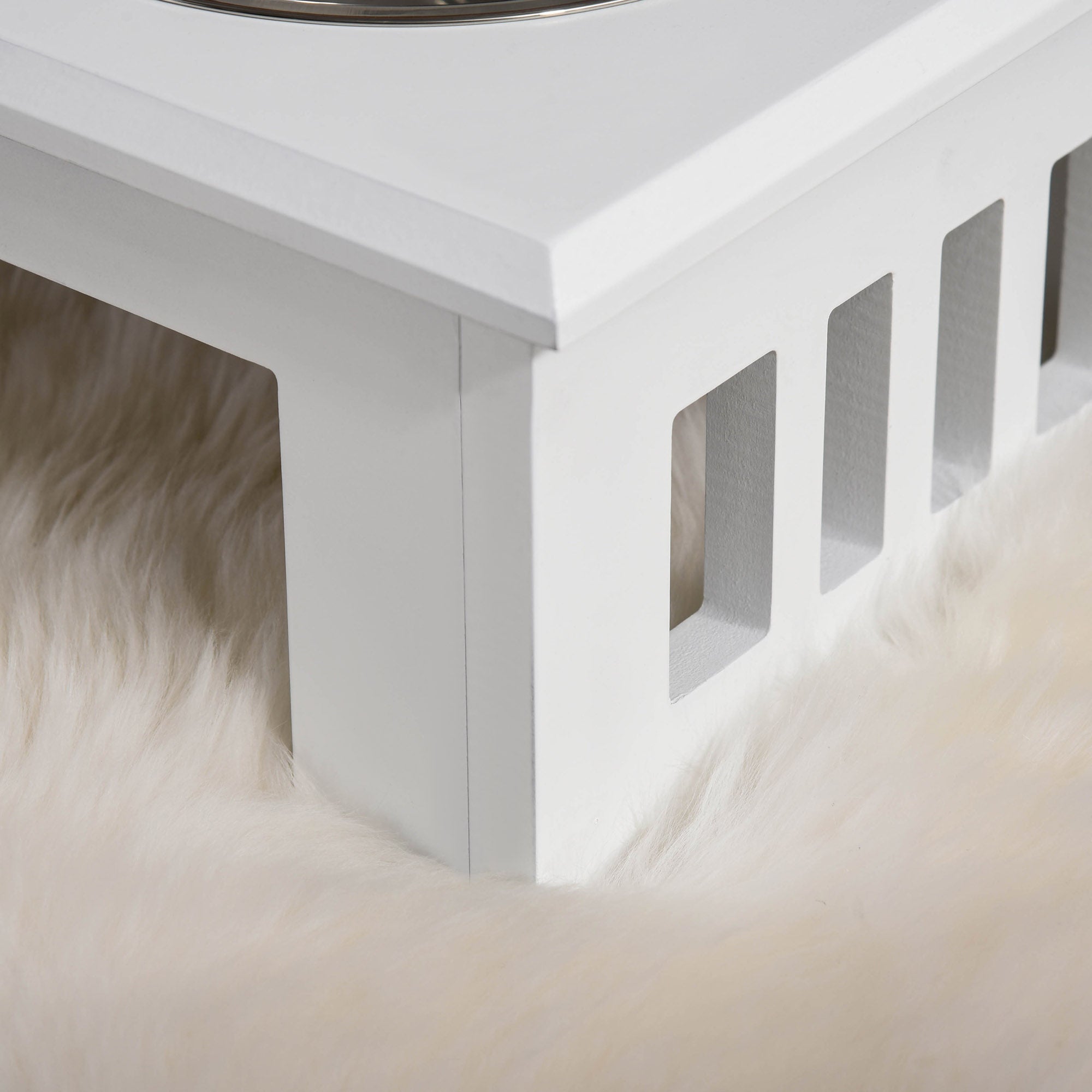 Raised Dog Bowl, Stainless Steel, MDF White