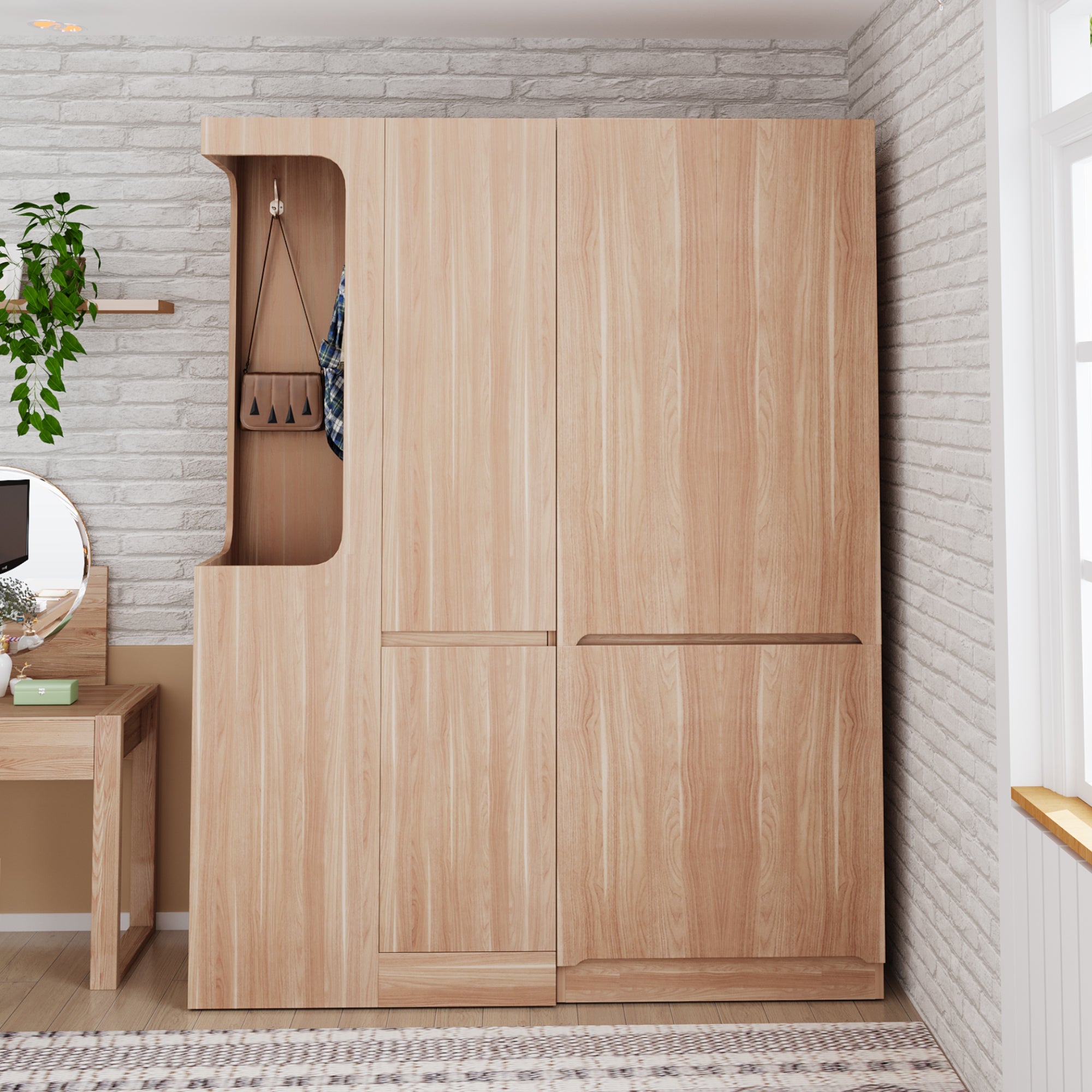 Extra-Large Wardrobe with Drawers and Storage Compartments, 140x40x170cm, Wood Color
