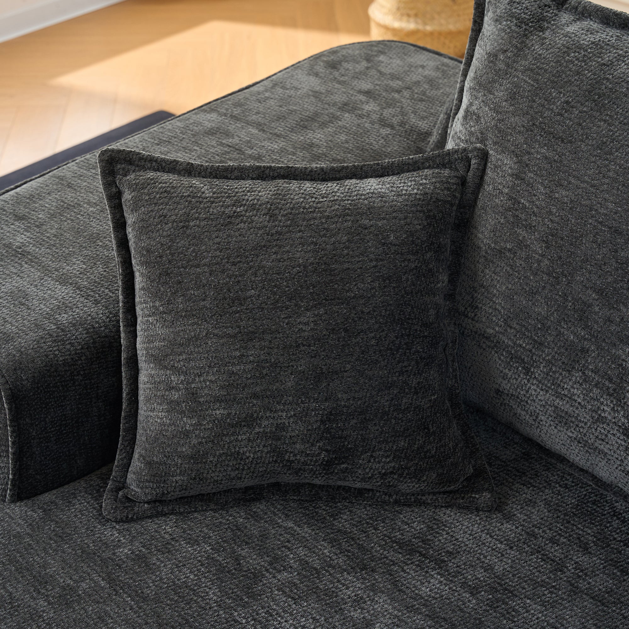 Chaise Longue Sofa with Cushions and Side Pockets, No Assembly, Black