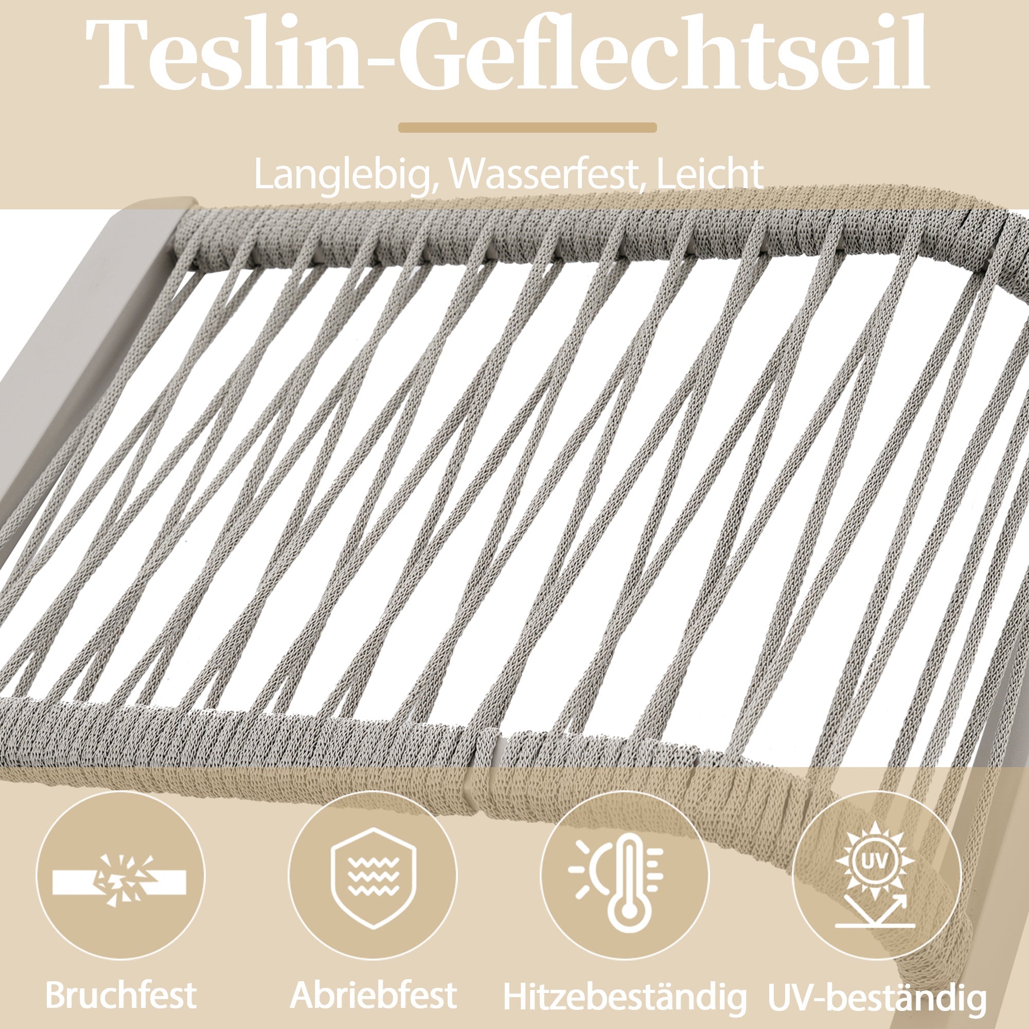 6-Person Garden Furniture Set with Corner Configuration and Glass Tabletop, Khaki Teslin Rope Weaving and Galvanized Steel