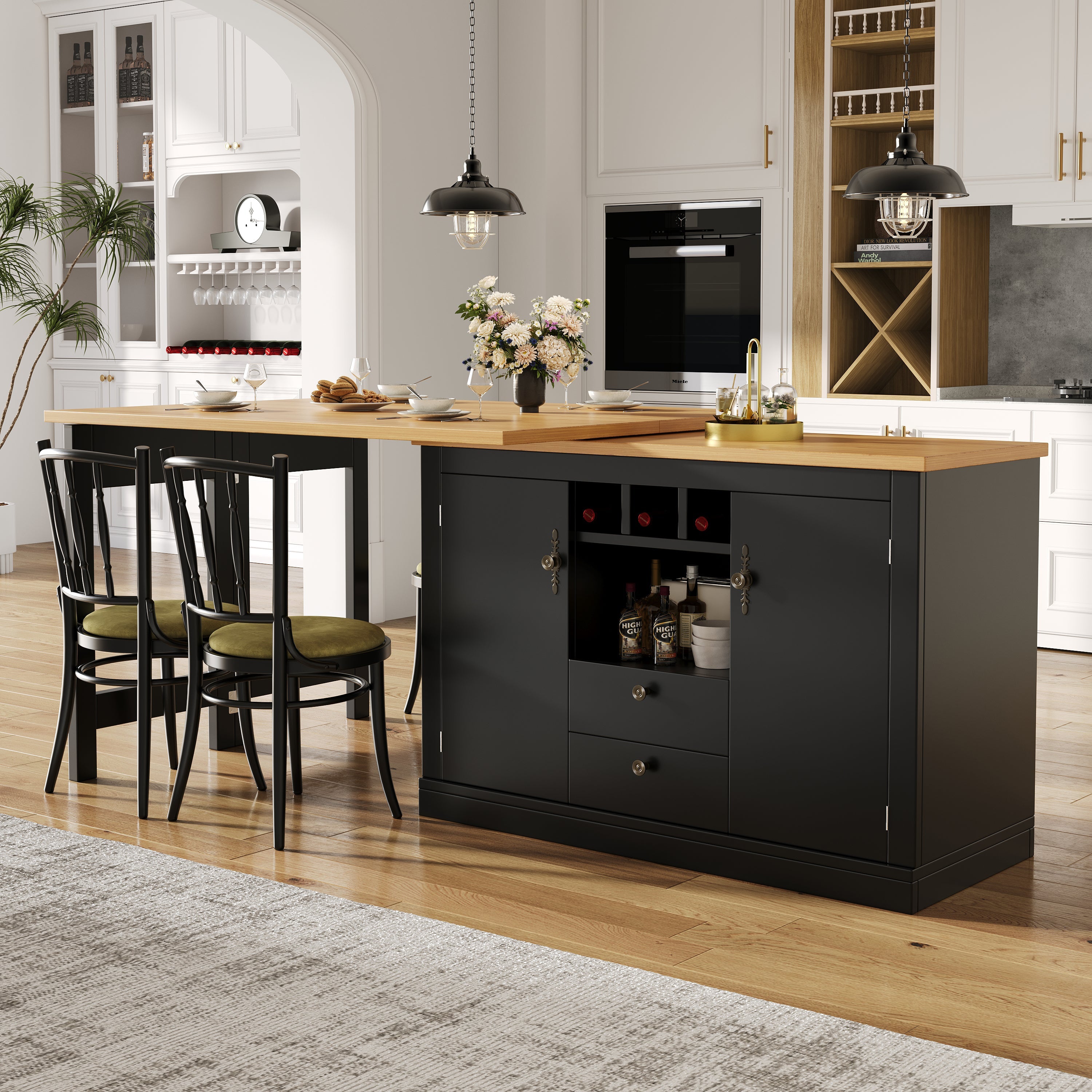 Extendable Bar Table with 360 Swivel Function and Storage Space, 120-180cm, Black