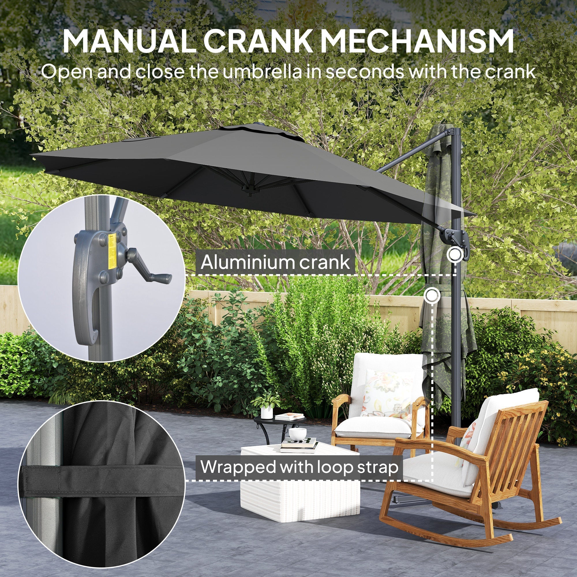 Overhanging Cantilever Parasol, 3x3m, Black