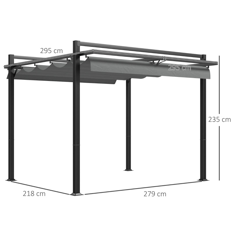 3 x 3(m) Retractable Pergola Garden Gazebo Shelter Aluminium Frame Dark Grey