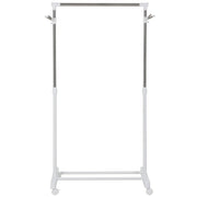 Rolling Coat Rack, Height-Adjustable with Bottom Shelf, 4 Wheels, White