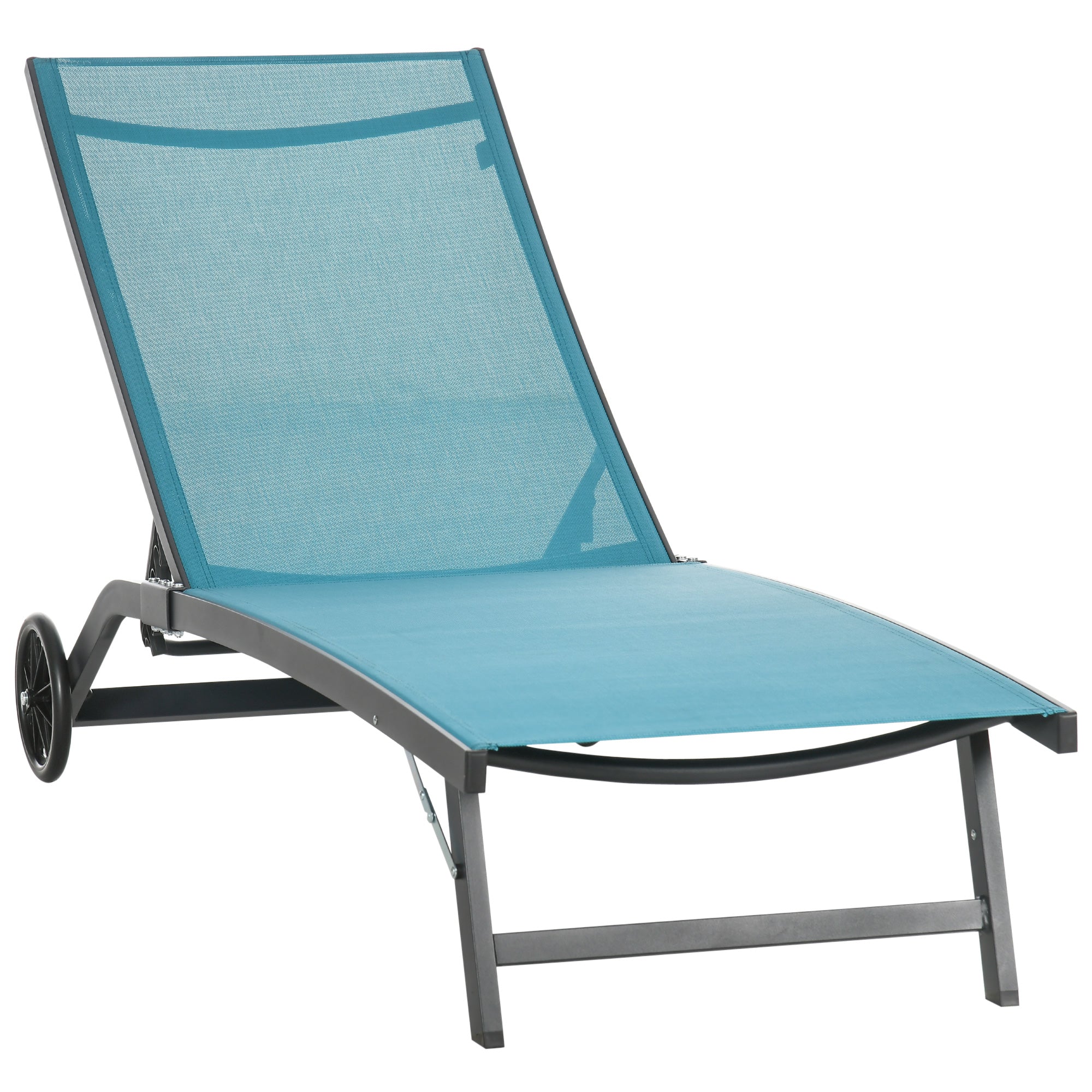 Sun Lounger/Deck Chair Adjustable Wheels Polyester Aluminum Blue