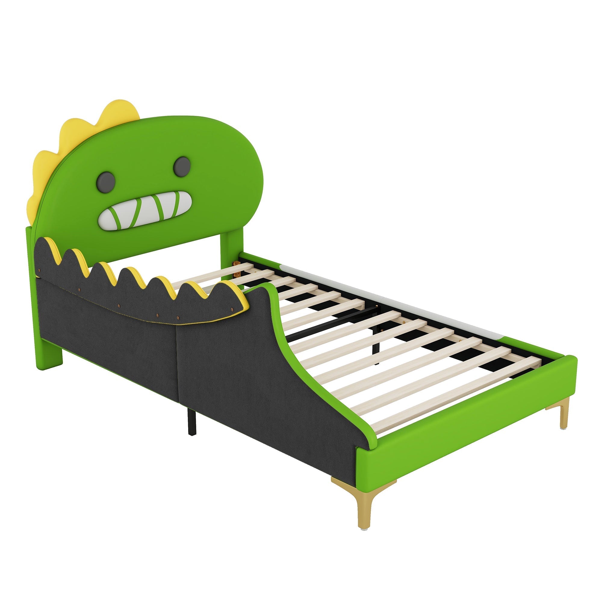 Children's Bed 90x200cm Dinosaur Shape Flat - Green PU