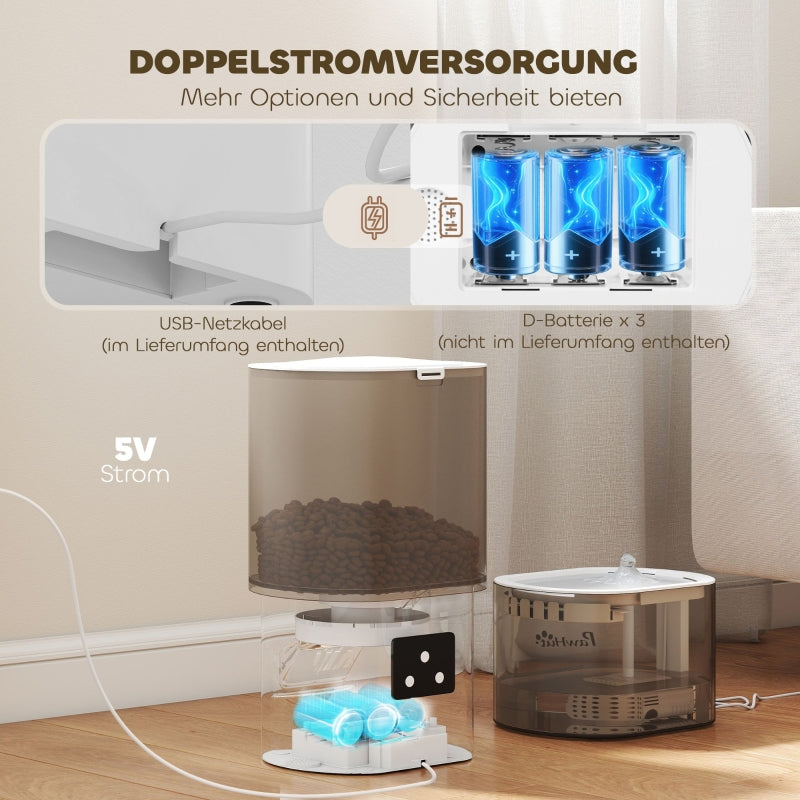 Automatic Pet Feeder and Water Dispenser, 2.5L, Small Dogs and Cats, White
