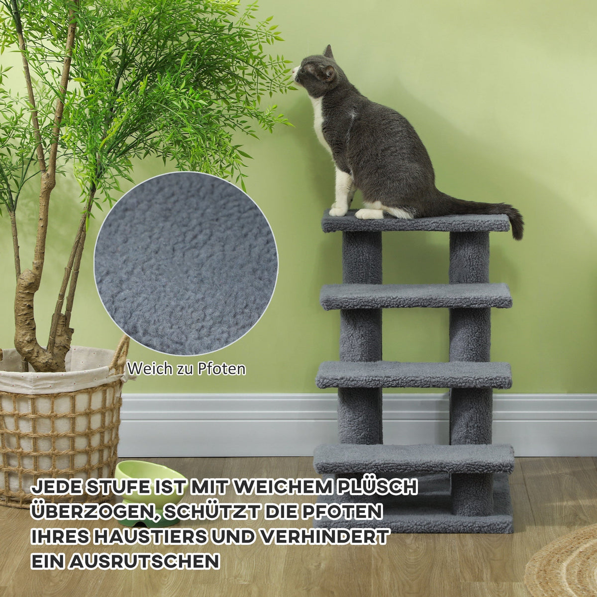 PawHut Pet Stairs 4 Steps for Cats and Dogs, Grey