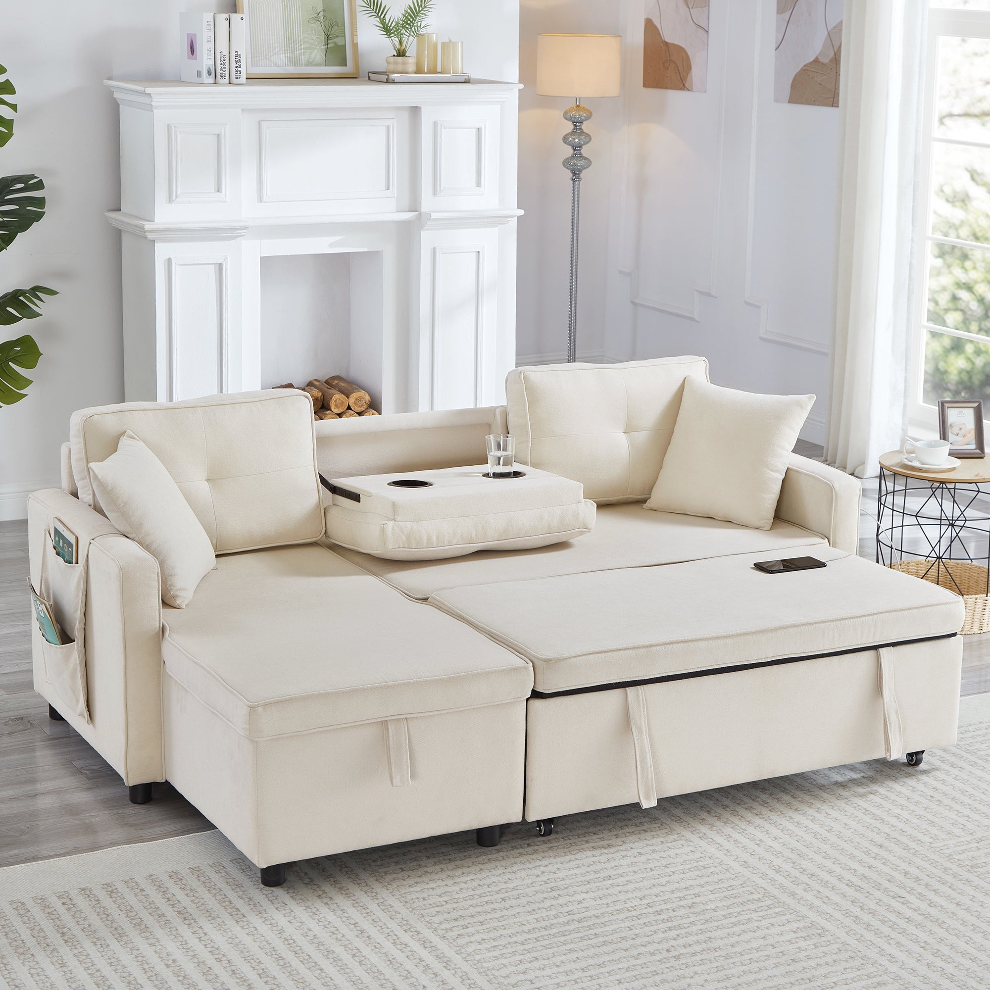 L-Shaped Pull Out Sleep Sofabed, Modern Reversible Sleeper