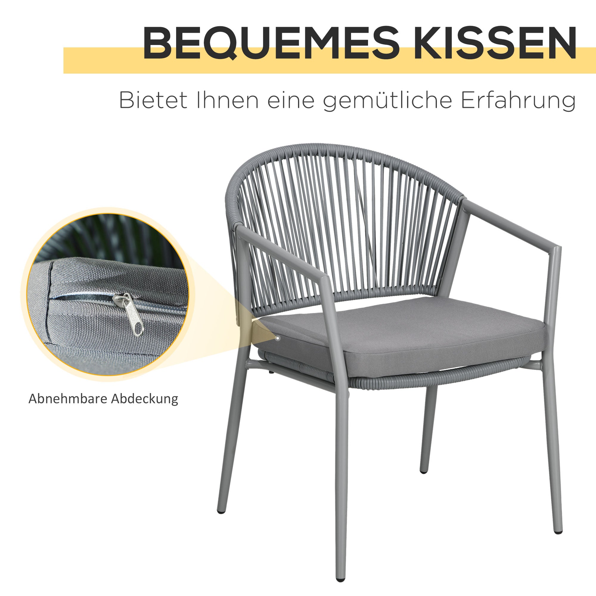 Seating Group 2 Chairs Coffee Table Balcony Furniture Steel Grey