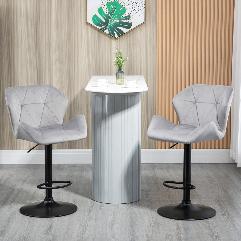 Bar Stools Set of 2, Velvet-Touch Adjustable Height Swivel with Metal Frame, Grey