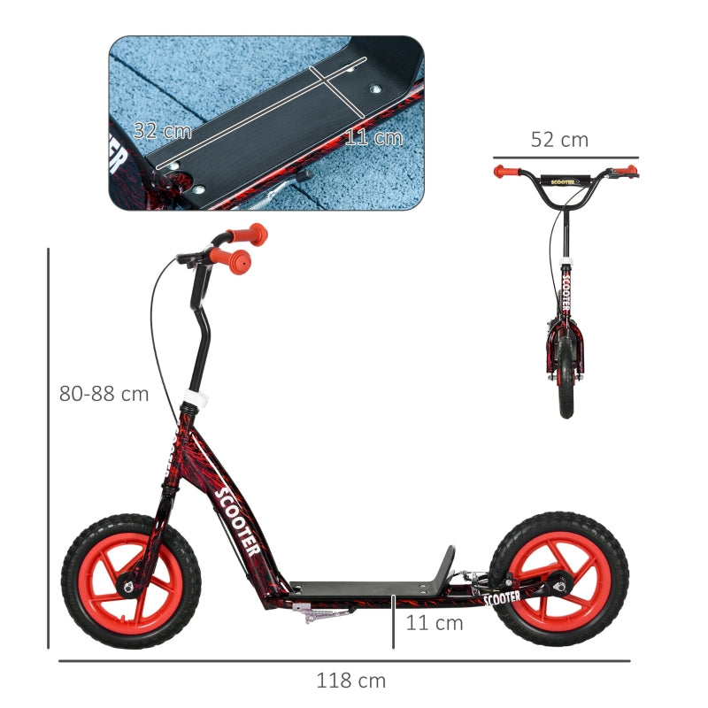 Children's Kick Scooter with Height-Adjustable Handlebar, Brake and Kickstand, Red