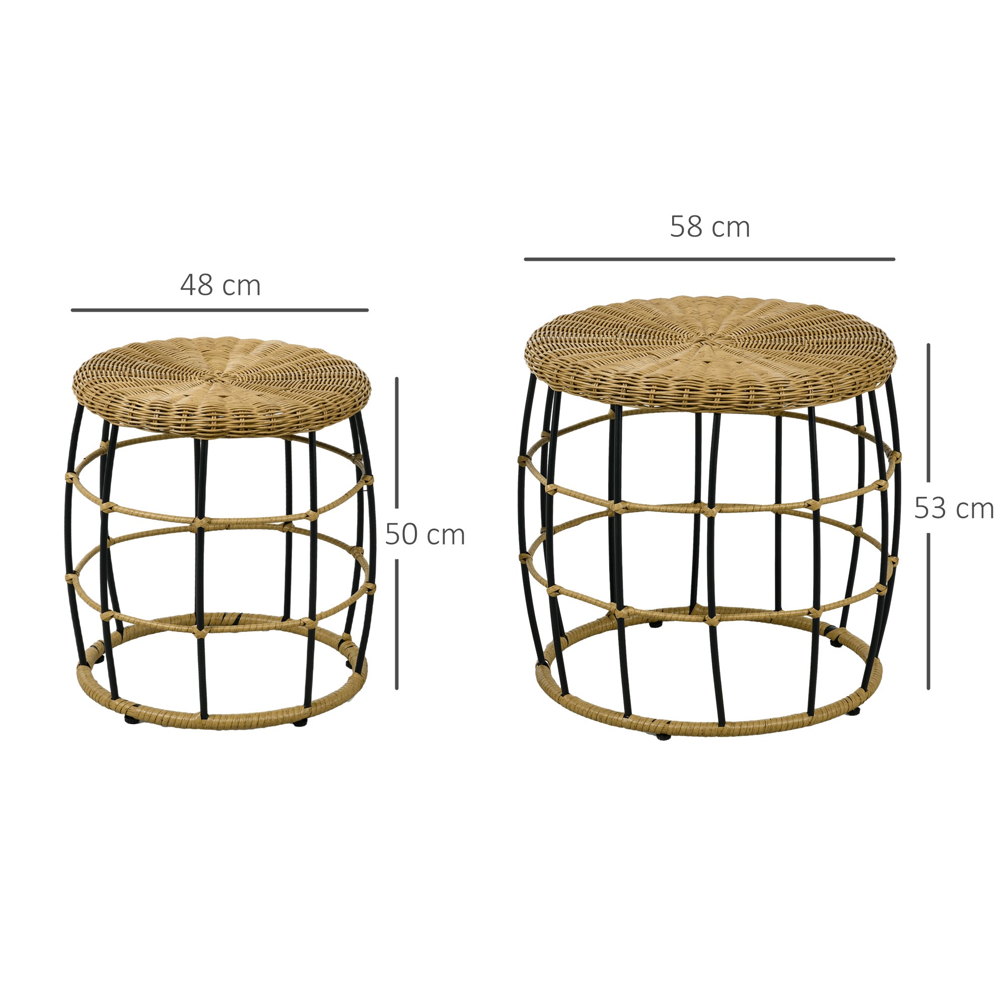 Rattan-Beistelltisch-Set 2-teilig Stapelbarer Couchtisch, Khaki