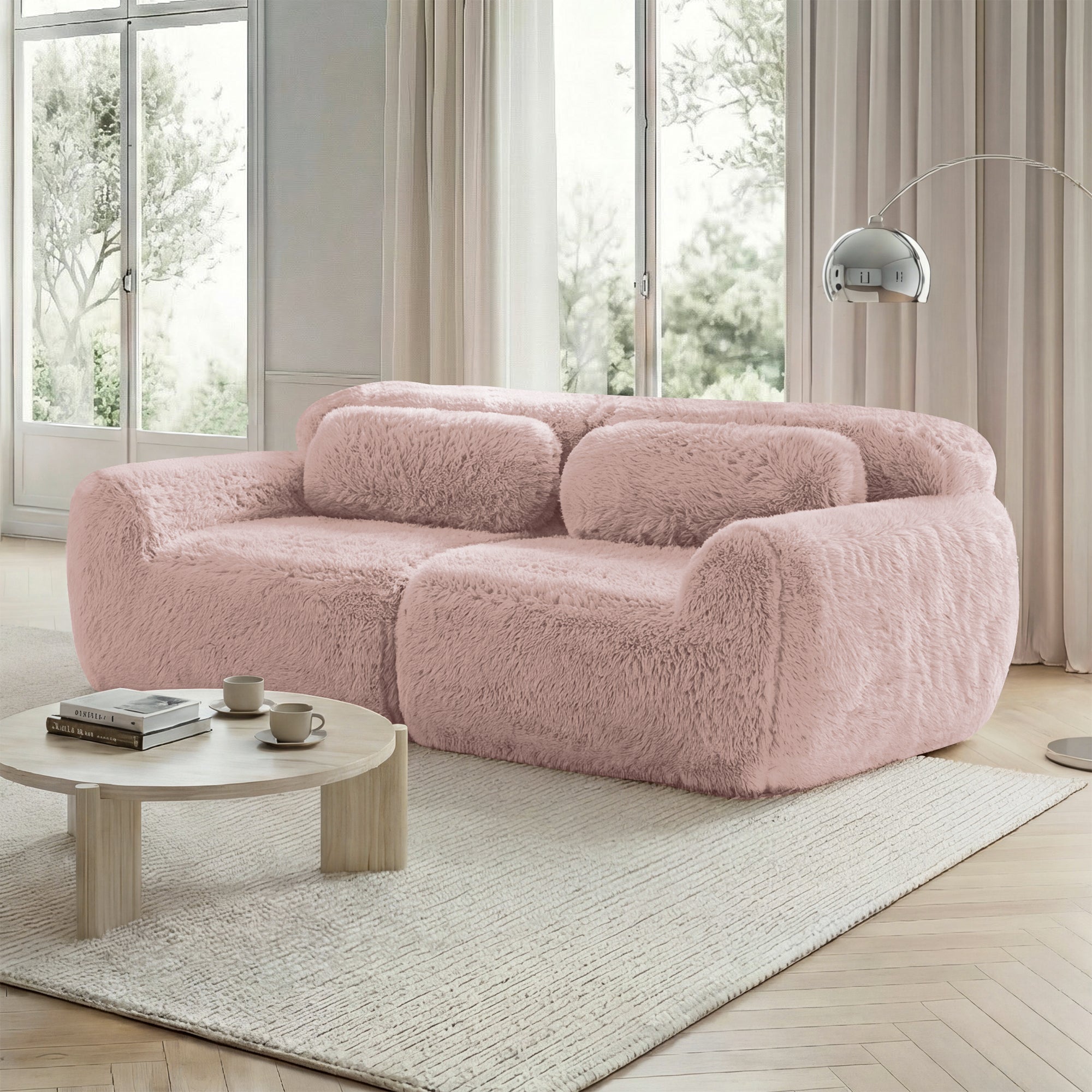 2-Seater Sofa Modular Frameless with Cushions - Plush Fabric